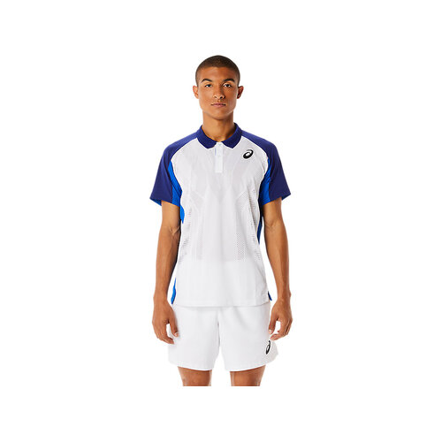 Asics Mens Match Actibreeze Polo Shirt -  Brilliant White/Dive Blue [Size : US- Small]