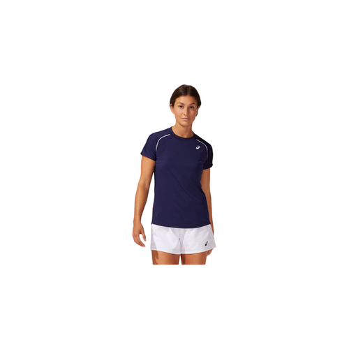 Asics Womens Court Piping Short Sleeve Shirt - Peacoat Blue  [Size : Medium]