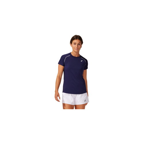 Asics Womens Court Piping Short Sleeve Shirt - Peacoat Blue  [Size : X-Small]