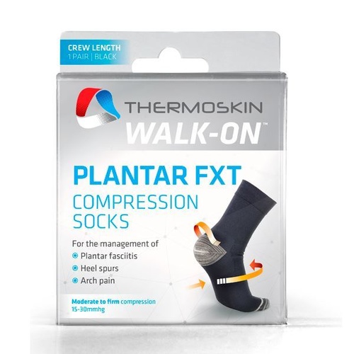 Thermoskin Walk-On Plantar FXT Compression Crew Socks Black [Size: Extra Small]